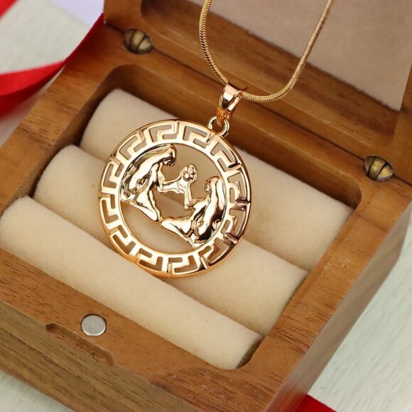 "Zodiac Twins Rose Gold Pendant with Polished Circular Frame Design, XPPT1330 - Picture 9 of 13